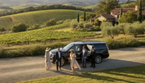 Luxury SUV arriving with travelers at a Healdsburg vineyard